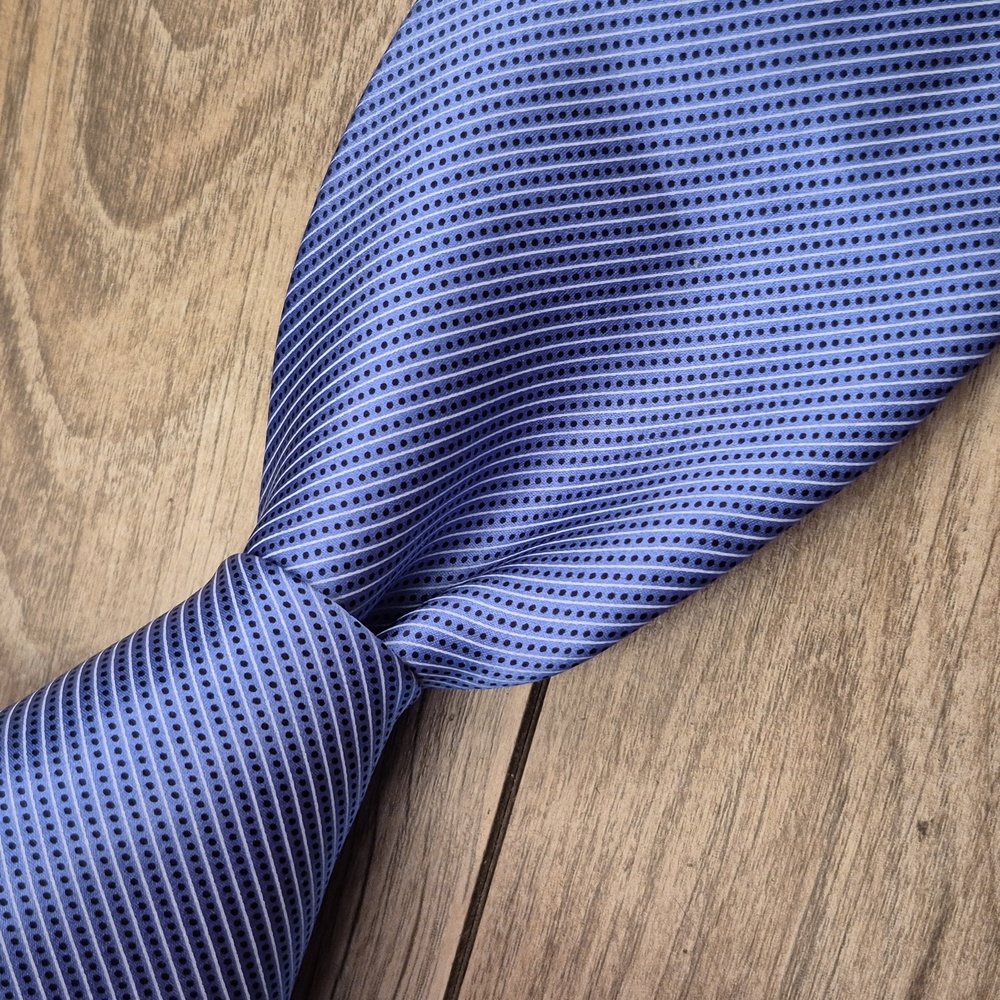 DOLCEPUNTA Italy Striped Metallic Blue Silver Pattern‎ Recent Mens Silk Tie